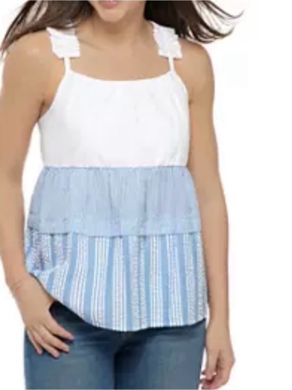 Crown & Ivy Ruffle Tank // Blue & White // Large